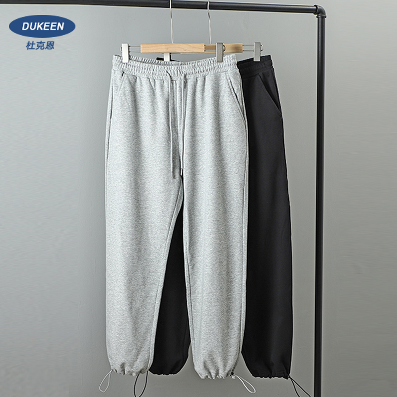 日系针织运动裤男宽松阔腿抽绳束脚休闲长裤子潮流百搭灰色卫裤男