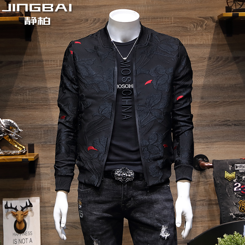 欧洲站男士外套春季2022新款韩版潮流修身立领刺绣薄款夹克男春秋