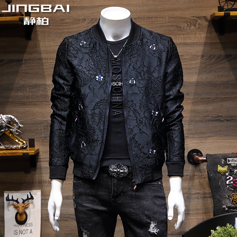 欧洲站春季男士外套2022新款潮流韩版修身小蜜蜂薄款夹克男春秋潮