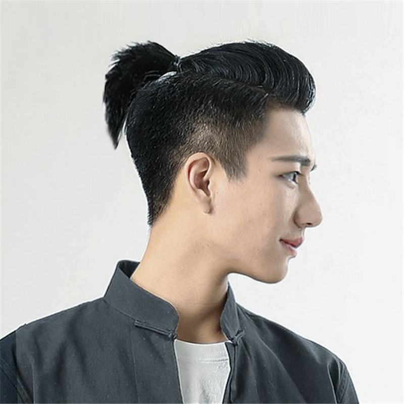 男士大背头可扎短发马尾小辫子短款头顶逼真补发片自然补发顶假发