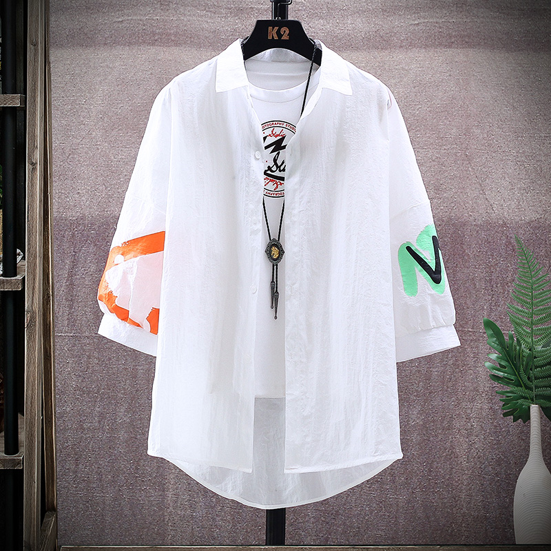 外套男夏季初高中学生薄款防晒衣七分袖韩版潮流防晒服宽松夹克男