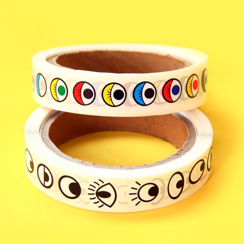 眼睛贴纸带背黑白彩色眼珠五官不干胶活动创意手工创意粘贴类