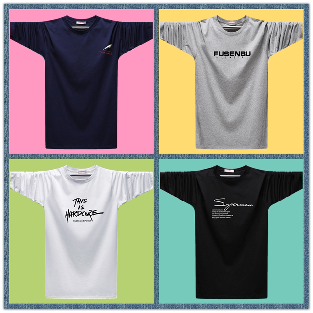 Spring cotton long-sleeved T-shirt men's loose upper clothes fat body-shirt bottoming shirt plus fat increase Spring cotton long-sleeved T-shirt men's loose upper clothes fat body-shirt bottoming shirt plus fat increase