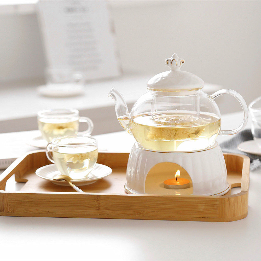 欧式花茶壶煮普洱茶壶套装简约陶瓷玻璃下午茶花果茶具蜡烛可加热