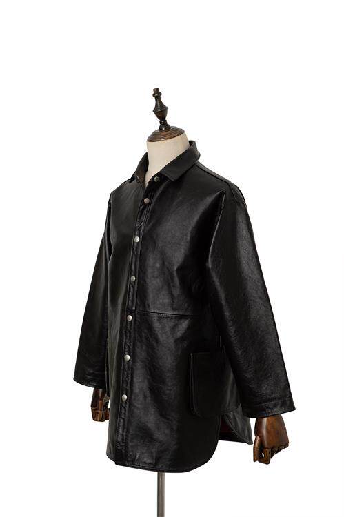 hdk海觉oversize粗粒面混马皮猎人风衣长款皮衣皮衣