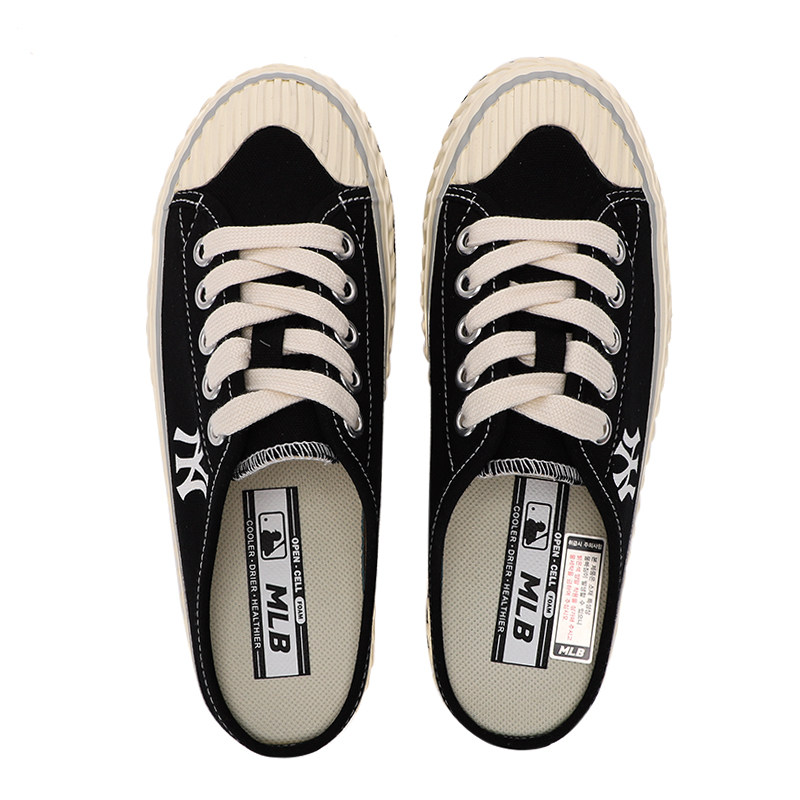 mlb官方男女半拖帆布布鞋复古ny透气板鞋运动休闲鞋