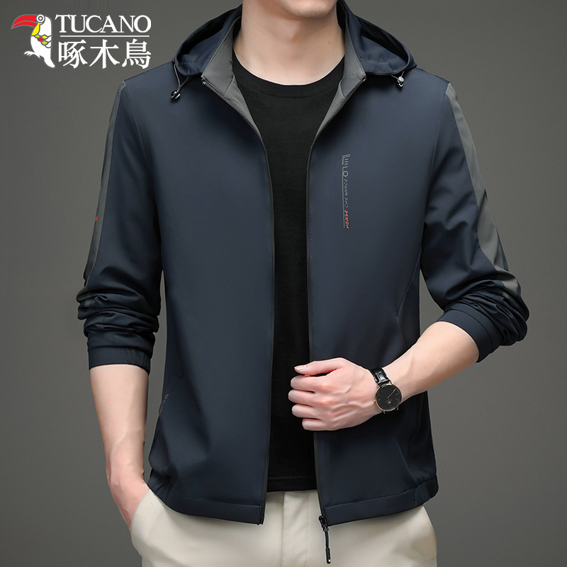 啄木鸟夹克男春秋新款休闲男士外套中年男装拼色上衣品牌爸爸春装