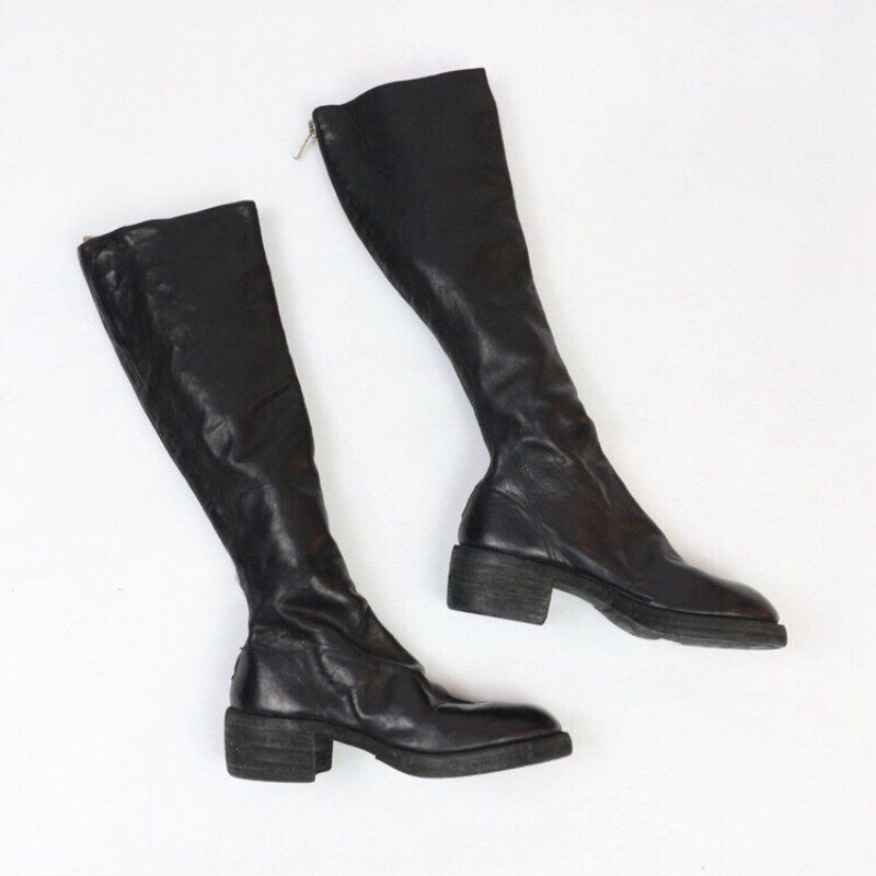 固特异手工鞋 guidi 7910z马皮长靴 后拉链水洗做旧马丁靴高筒女