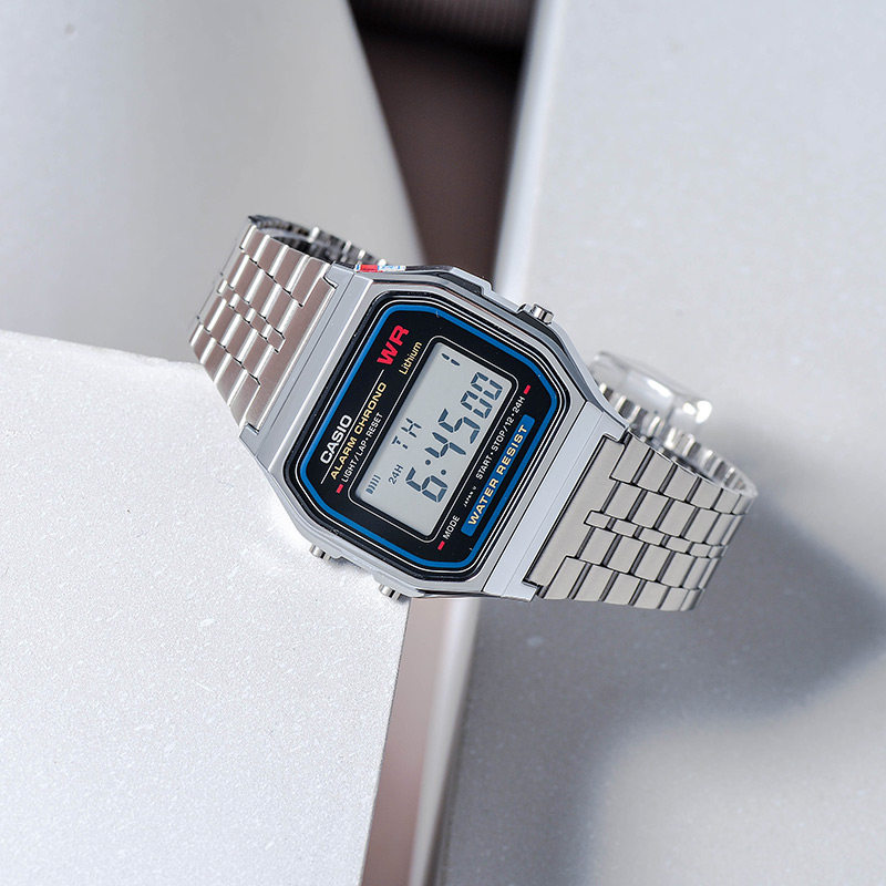 casio/卡西欧小银表 时尚休闲防水钢带小方块手表男 a159w-n1df