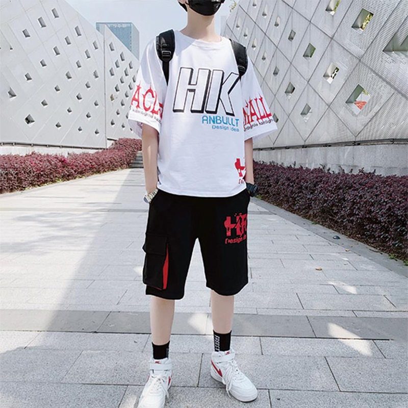夏季大童短袖套装男孩初高中学生运动衣服T恤宽松帅气潮流青少年