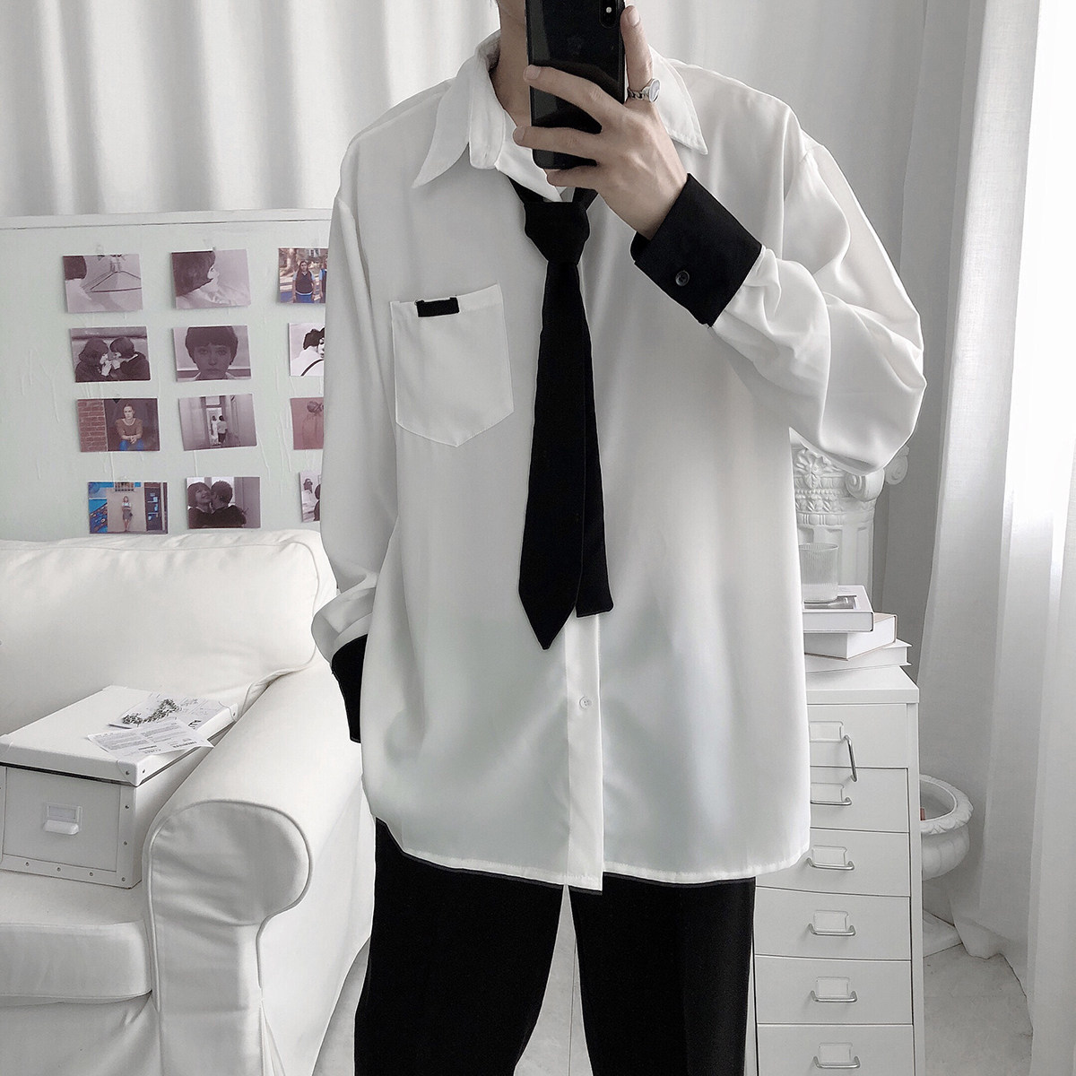 复得先生春秋dkjk制服学院领带衬衫男韩版衬衫