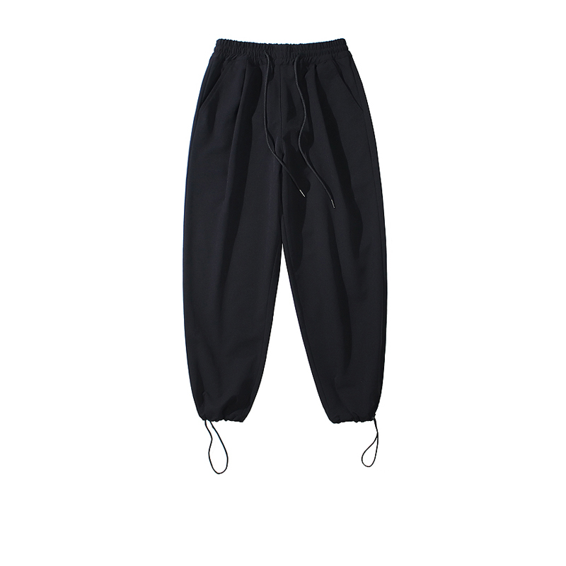 春夏季黑色束脚裤男机能风宽松抽绳裤潮牌运动裤阔腿九分裤休闲裤
