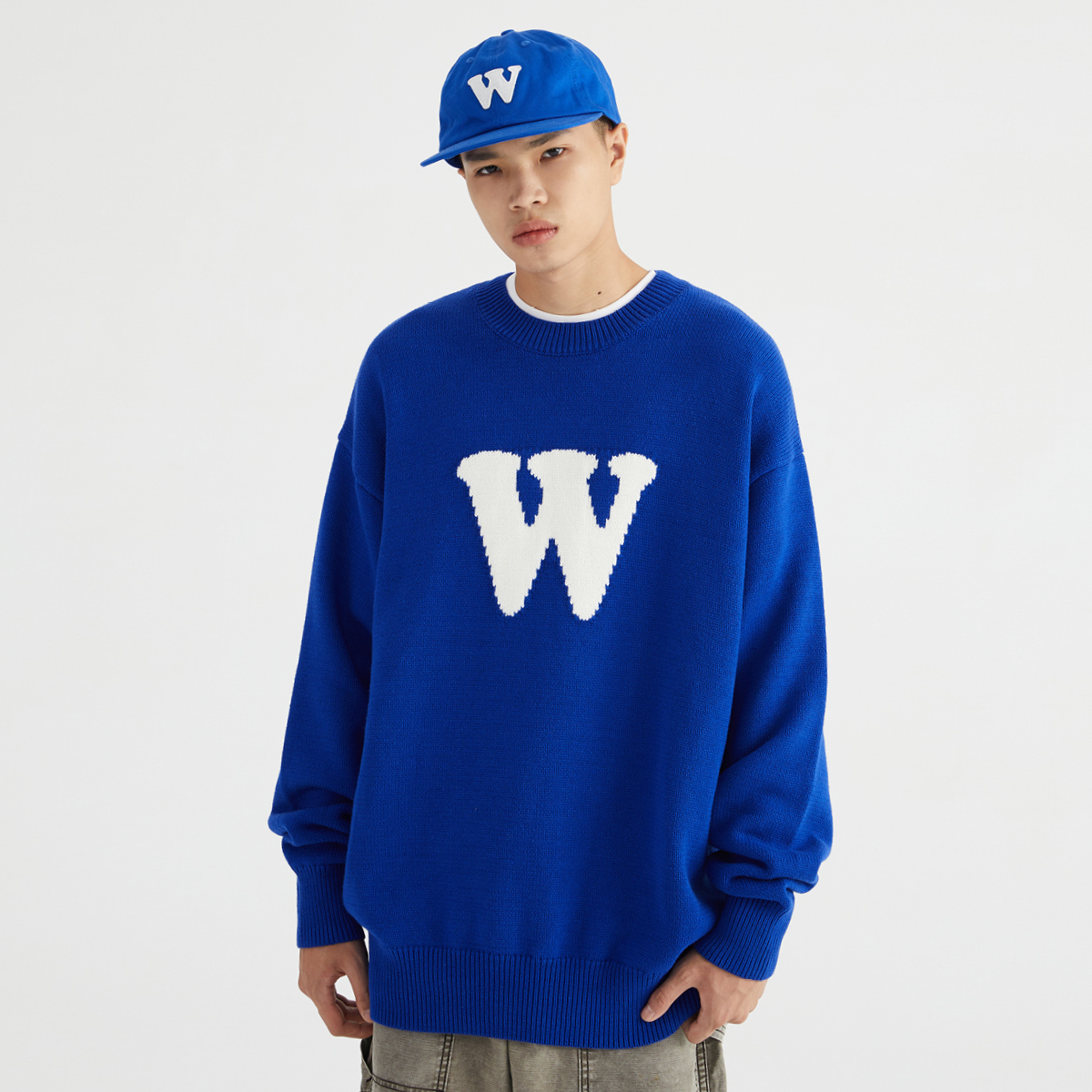 WassupHouse字母圆领毛衣2021新款休闲宽松情侣潮流圆领上衣男女