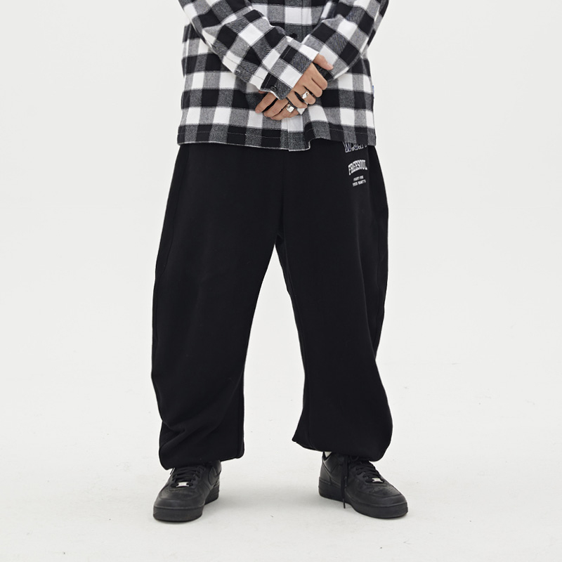 WASSUP印花卫裤复古基础运动长裤子男水洗宽松小脚罗马男秋冬季女