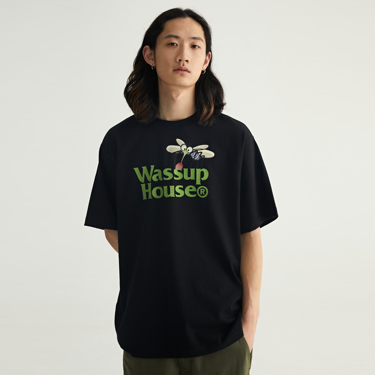 WassupHouse蚊子LOGO印花短袖T恤男女士夏季新款纯棉情侣上衣潮流