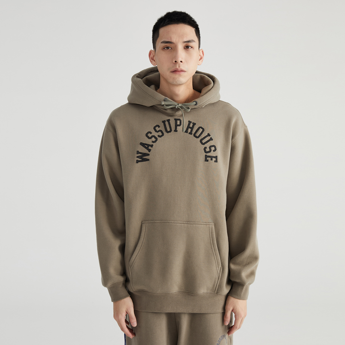 WassupHouse复古贴布刺绣连帽卫衣男2021年新款秋冬情侣上衣潮流