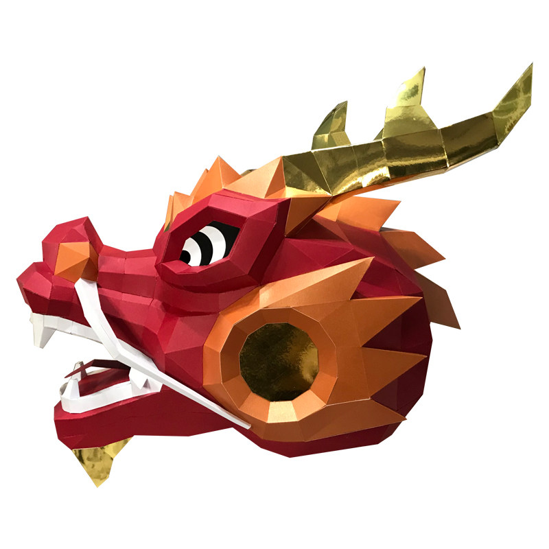 cos龙王面具古风动物龙首舞龙头套中国风创意发光手工diy国潮头套