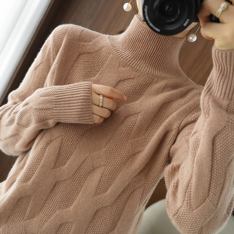 2020秋冬新款羊绒衫半高高领加厚毛衣麻花针织毛针织衫