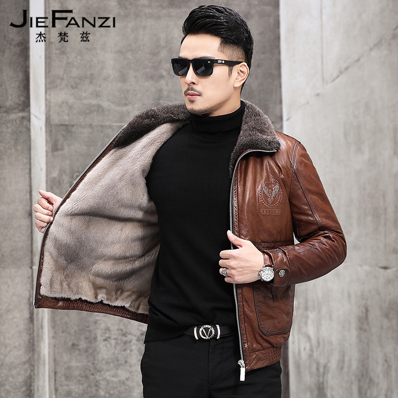 海宁真皮皮衣男士绵羊皮夹克短款水貂内胆整貂皮大衣冬季皮草外套