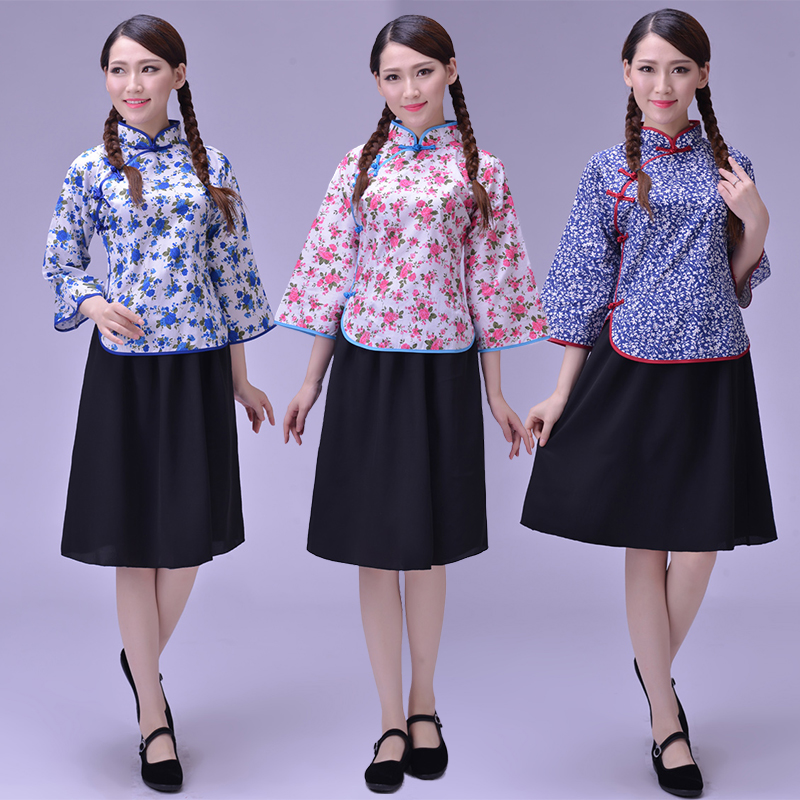 服装采茶民国国风丫鬟服乡村女裙子村姑表演民族服装