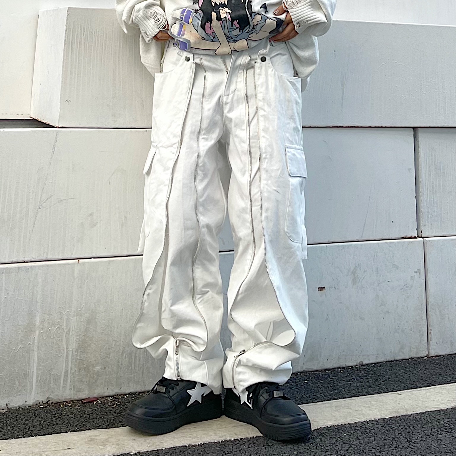 x不是好人朋克机能风拉链裤子宽松直筒拼接国潮街头ins裤vibe裤子