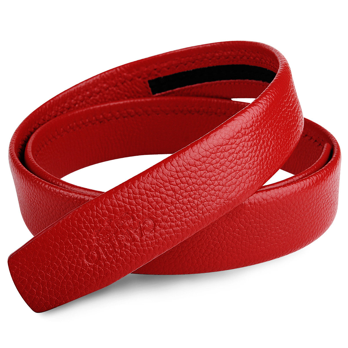 卡帝乐鳄鱼 无头皮带男本命年红色腰带男士裤带单带身头层牛皮