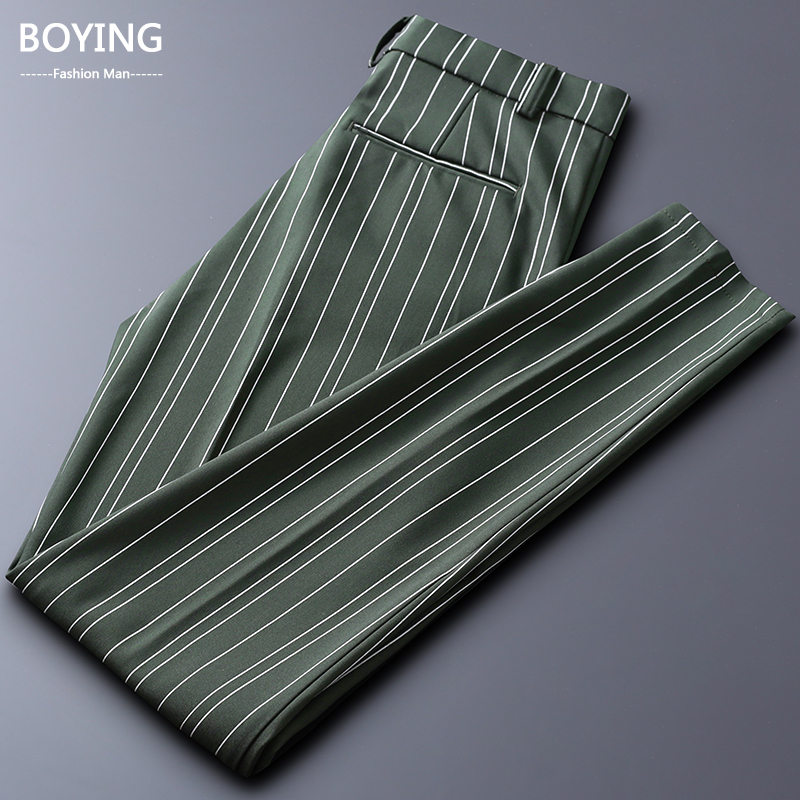 春秋西裤男韩版小脚裤条纹修身休闲商务正装长裤男式职业西装裤潮