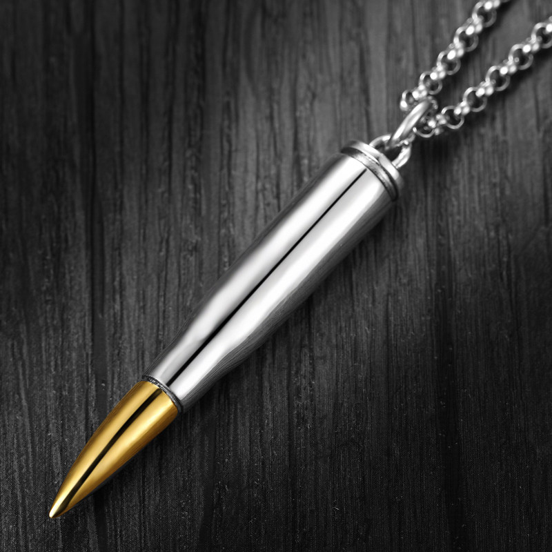 纯银子弹头项链男士潮男项坠空心独坠弹头吊坠项坠