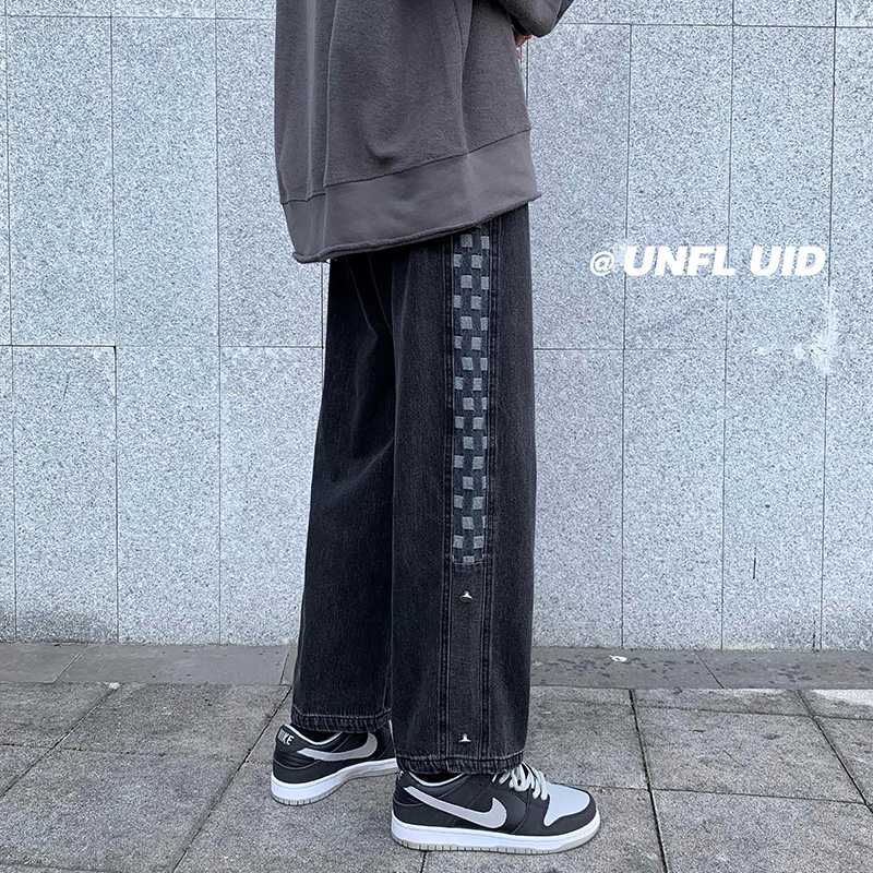 直筒牛仔裤男生秋季新款加绒加厚裤子潮流百搭ins秋冬款高街长裤