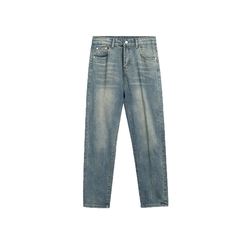 利歌ins街头宽松直筒牛仔裤男女休闲潮牌ulzzang复古水洗做旧长裤
