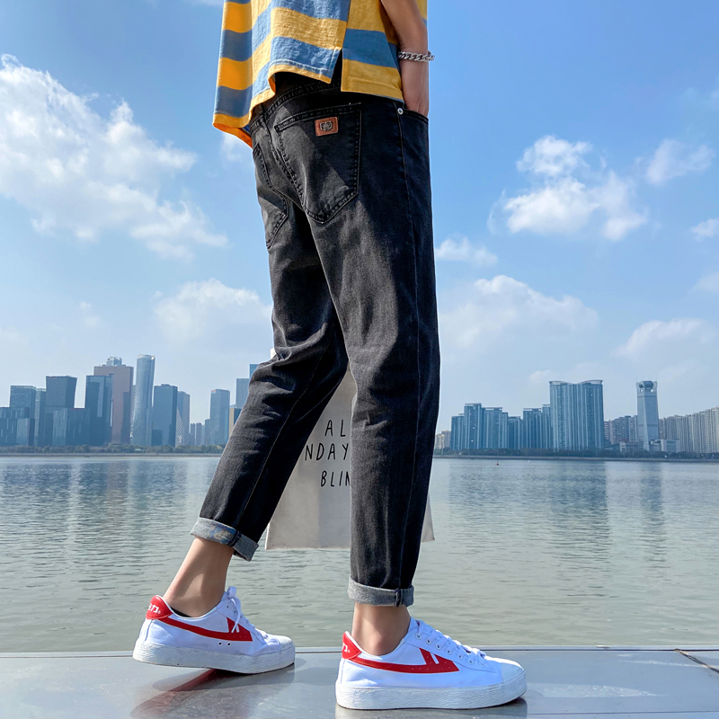 弹力裤子男韩版潮流小脚牛仔裤潮牌百搭修身九分裤秋季ins网红9分