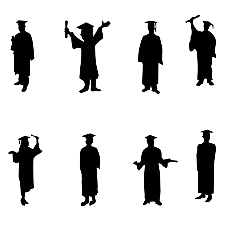 ps校园初高中学生毕业季黑白人物运动剪影设计设计素材