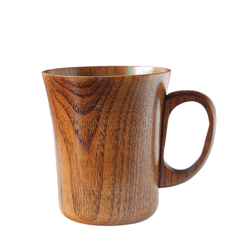 木杯子实木中国风木质带手柄反边杯咖啡杯随手杯木头杯子水杯复古