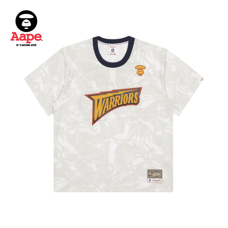 AAPE x MITCHELL & NESS金州勇士队猿颜字母刺绣贴布T恤9379XXE