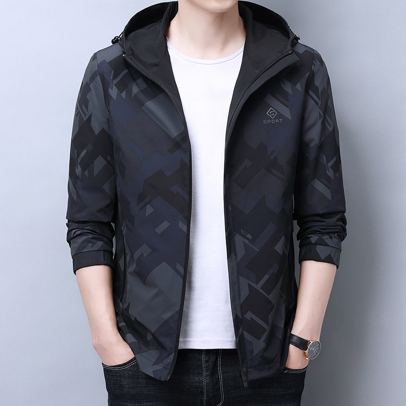 双面穿夹克男士外套春秋新款迷彩服休闲连帽茄克两面穿秋季上衣男
