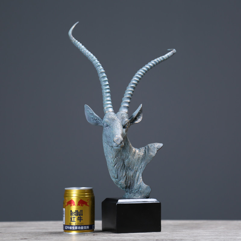 北欧美式复古羚羊羊头摆件客厅办公室酒吧橱柜装饰摆件