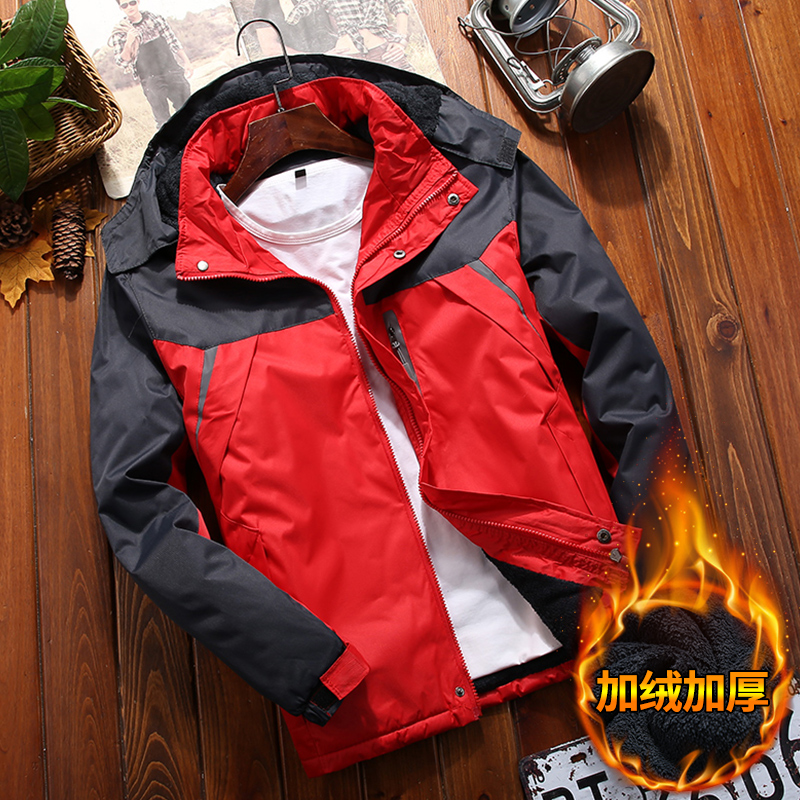 冬季户外加绒棉衣男冲锋衣女连帽加厚登山服情侣运动外套滑雪服