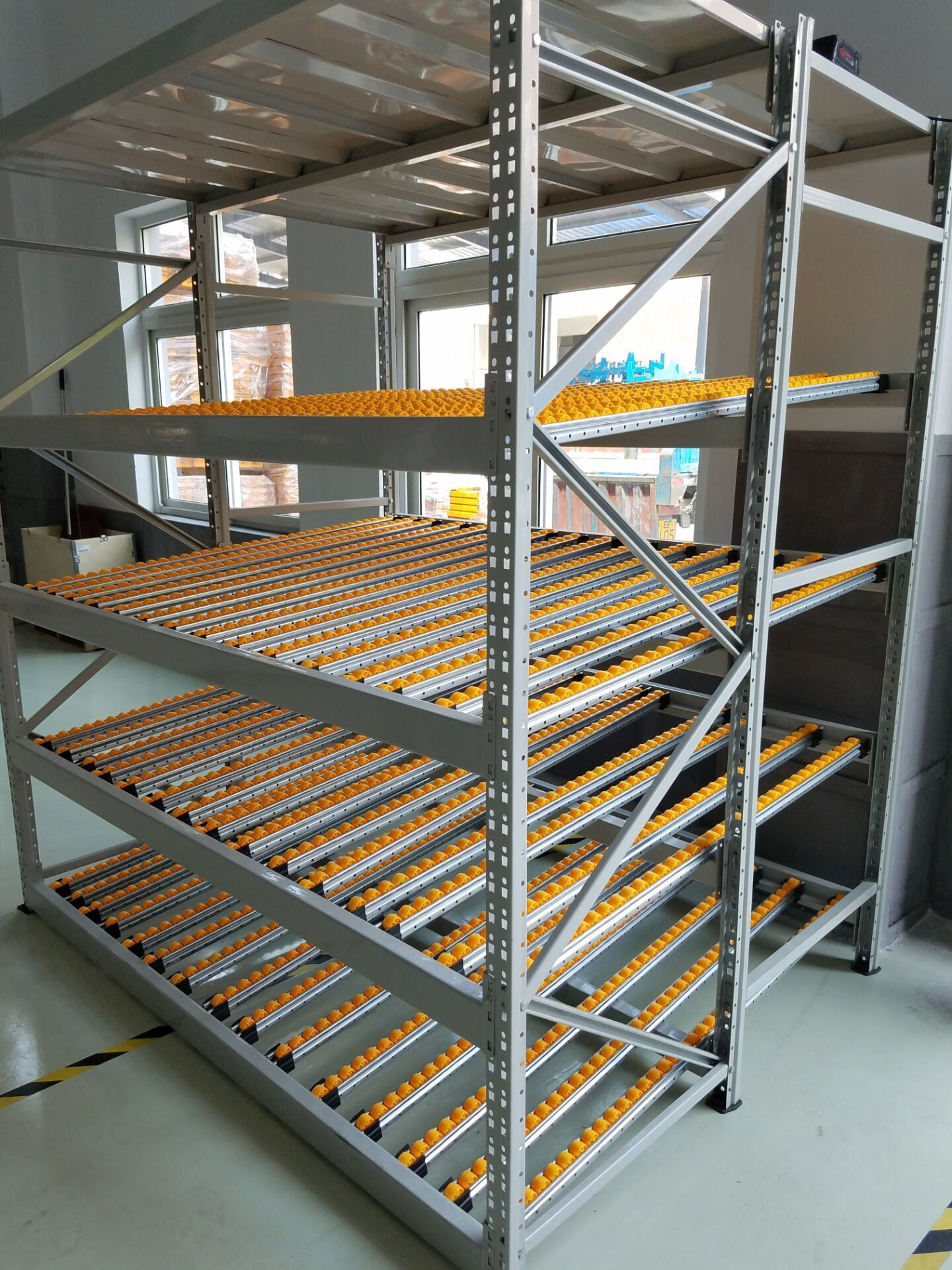 车间仓储先进先出货架流利滑轨精益管线棒物仓储货架