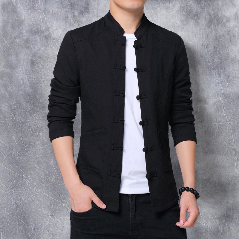 中国风中式男装春秋复古修身外套唐装男青年短款中山装立领汉服男