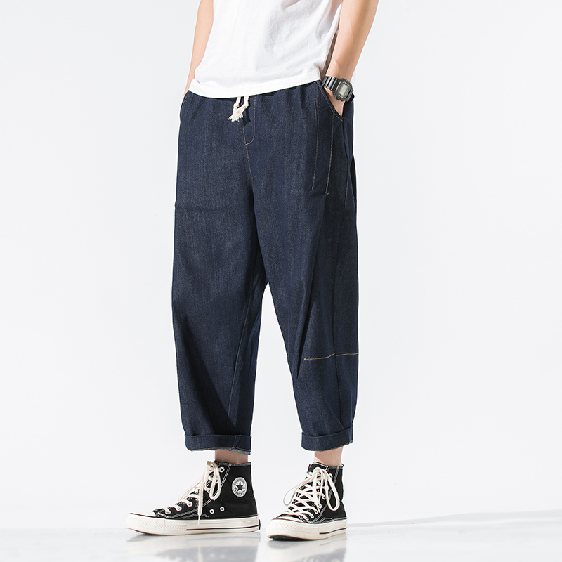 九分牛仔裤男夏季薄款潮流宽松百搭胖子阔腿裤大码男装直筒休闲裤