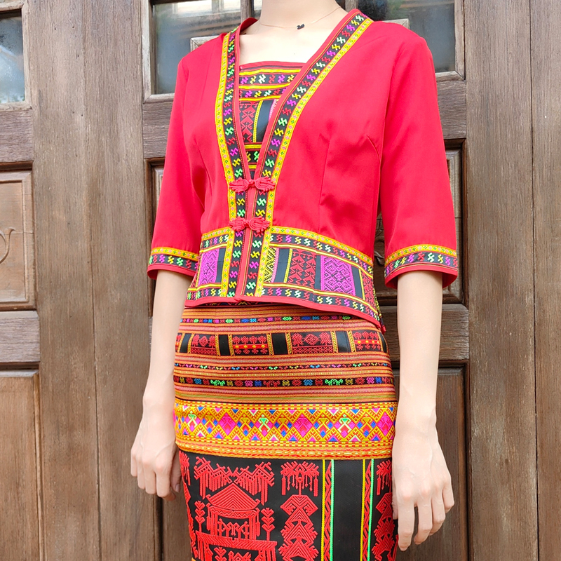 方言海南黎族服装新款长裙套装黎锦服饰哈杞民族服装