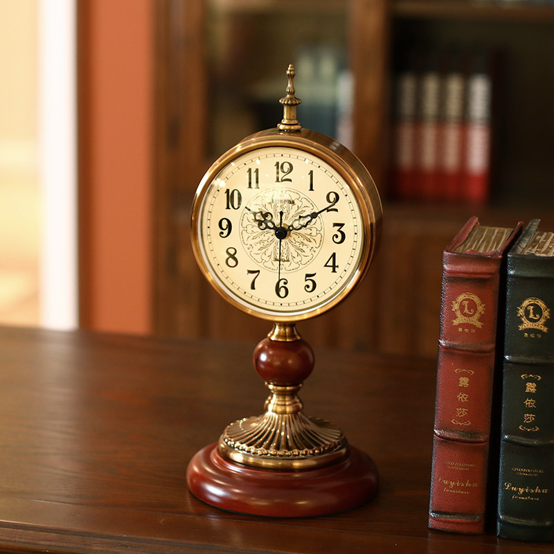 欧式轻奢静音木质台钟客厅桌面装饰台式钟表台钟