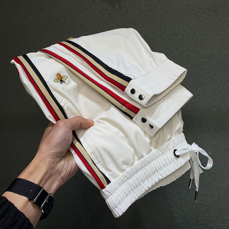 2022春季新款白色条纹卫裤男宽松束脚运动休闲裤子速干潮牌百搭