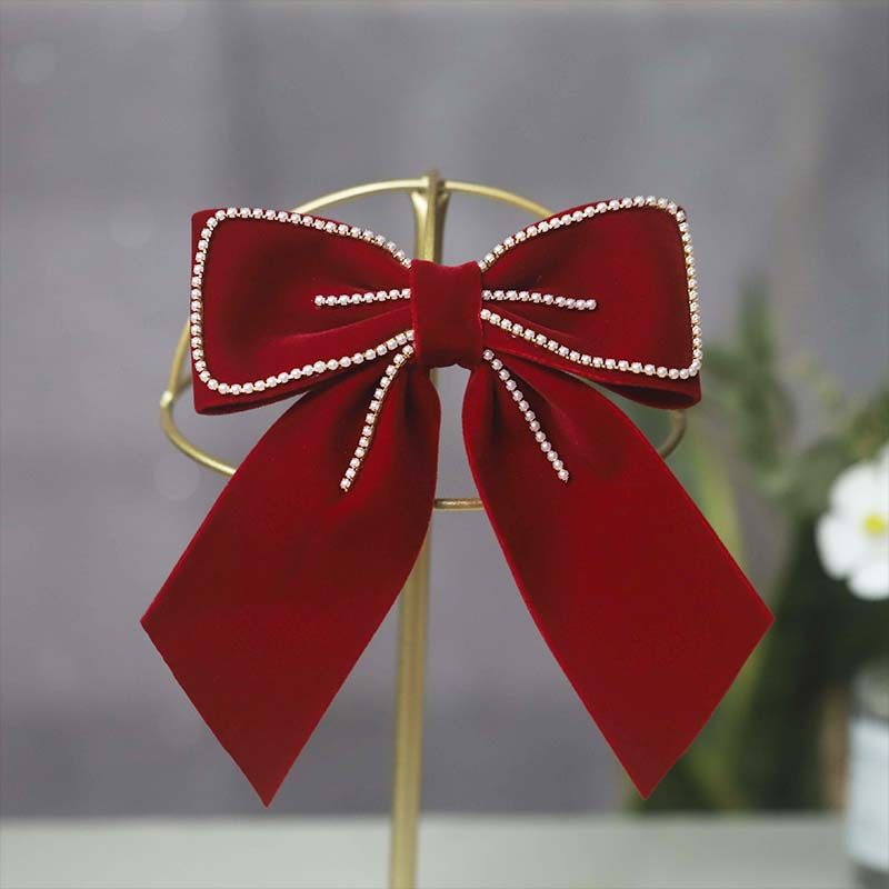 新娘敬酒头饰复古红色蝴蝶结发夹超仙顶网红夹子发饰