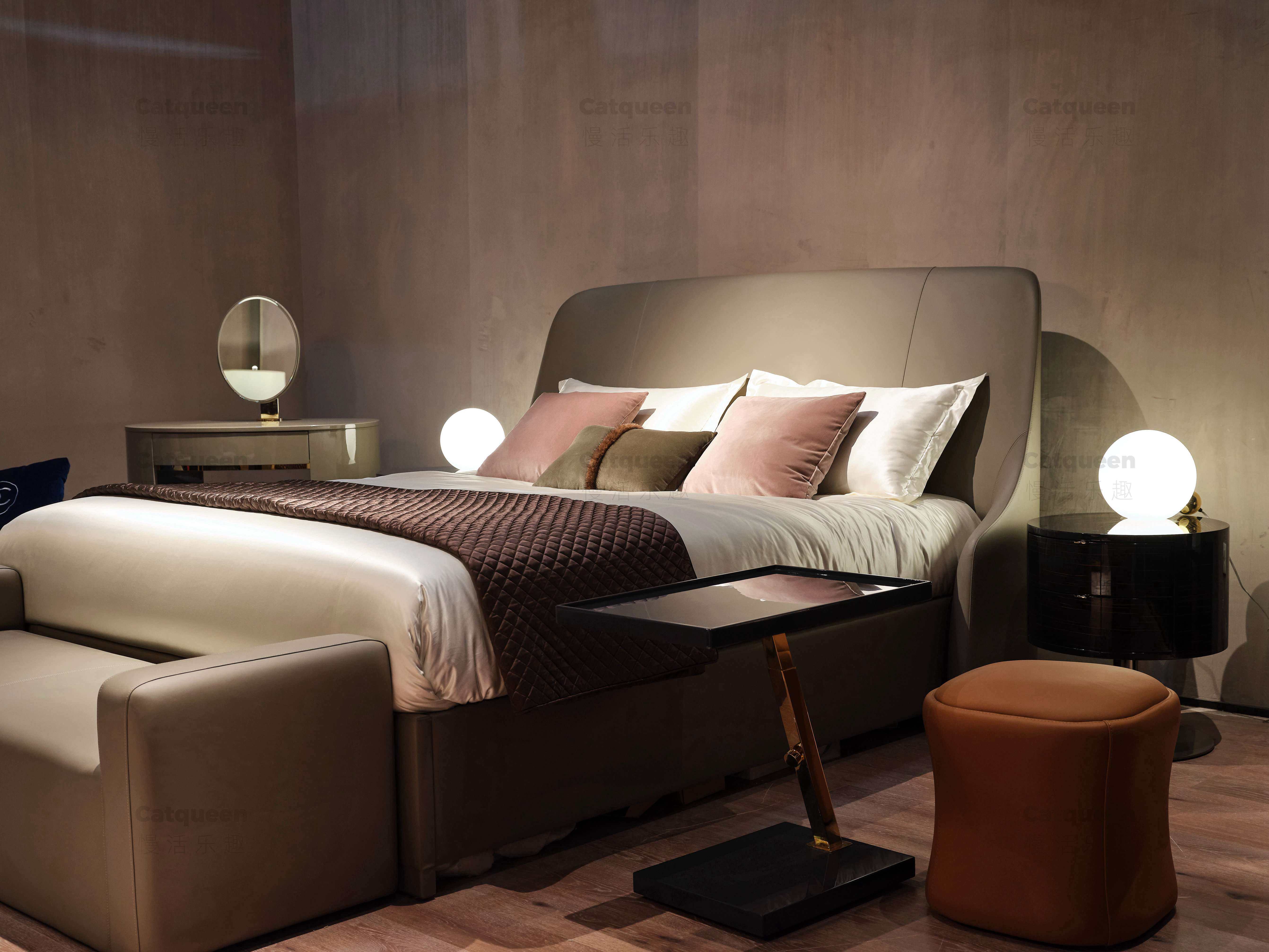 意式轻奢后现代真皮床fendi芬迪床港式简约样板房主卧设计师婚床