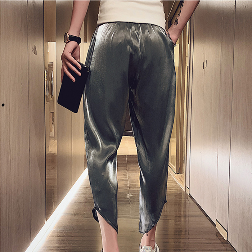 冰丝裤男夏季超薄速干九分裤亮面透气空调运动裤潮流宽松休闲裤子