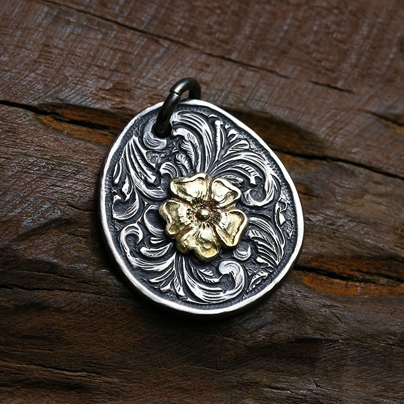牛钝精工larrysmith唐草蔷薇吊坠饼子手工复刻纯银项坠