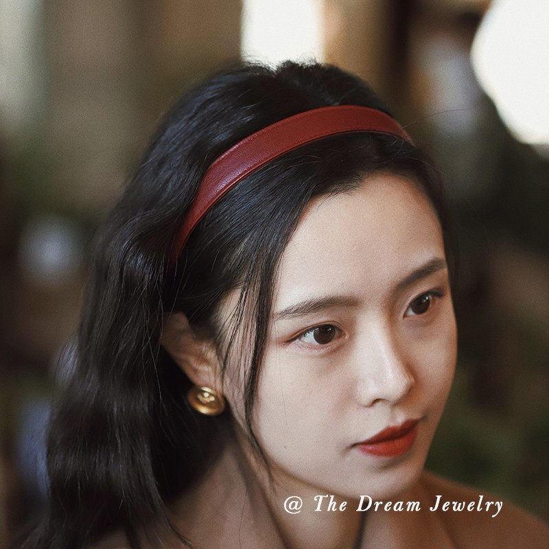 《花样年华》新款网红皮质发箍复古法式港风百搭外出头箍头饰红色
