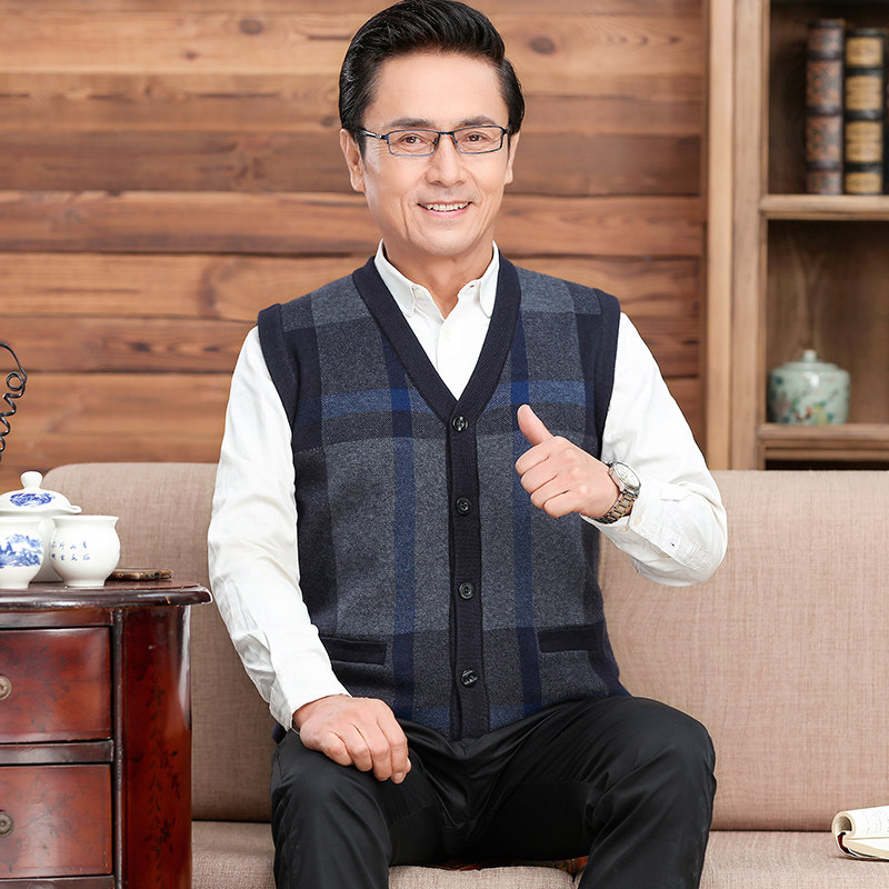马甲春秋中老年人男士针织背心坎肩加绒加厚爸爸背心