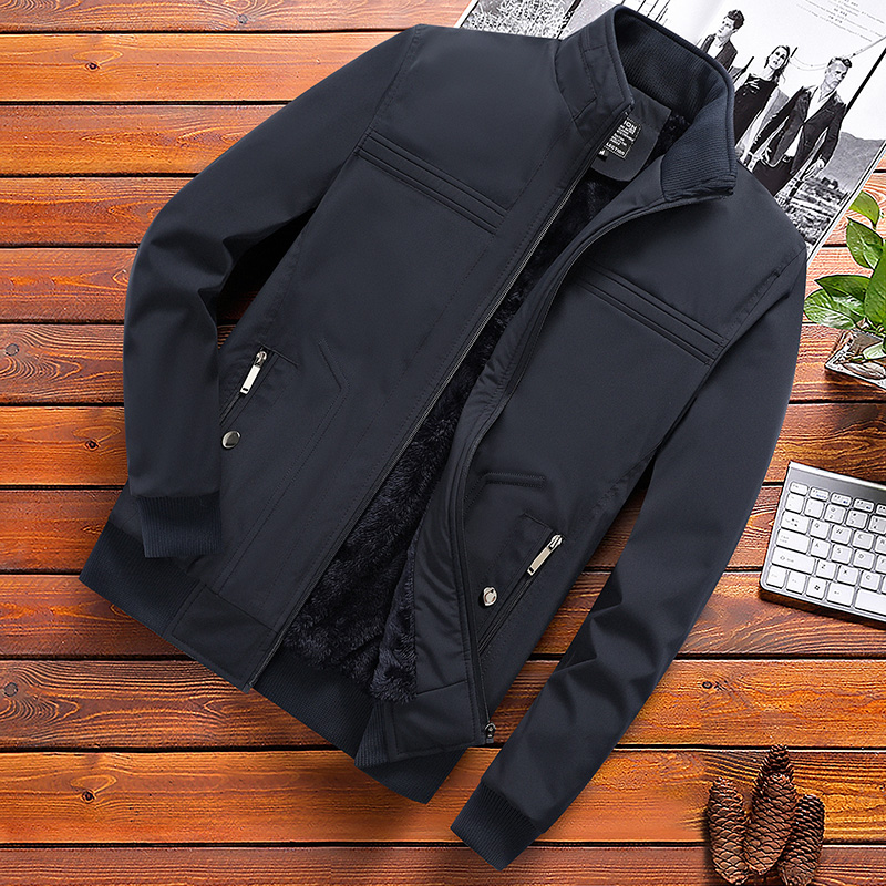 秋季爸爸外套春秋款加绒加厚中年男士夹克休闲冬装中老年男装上衣